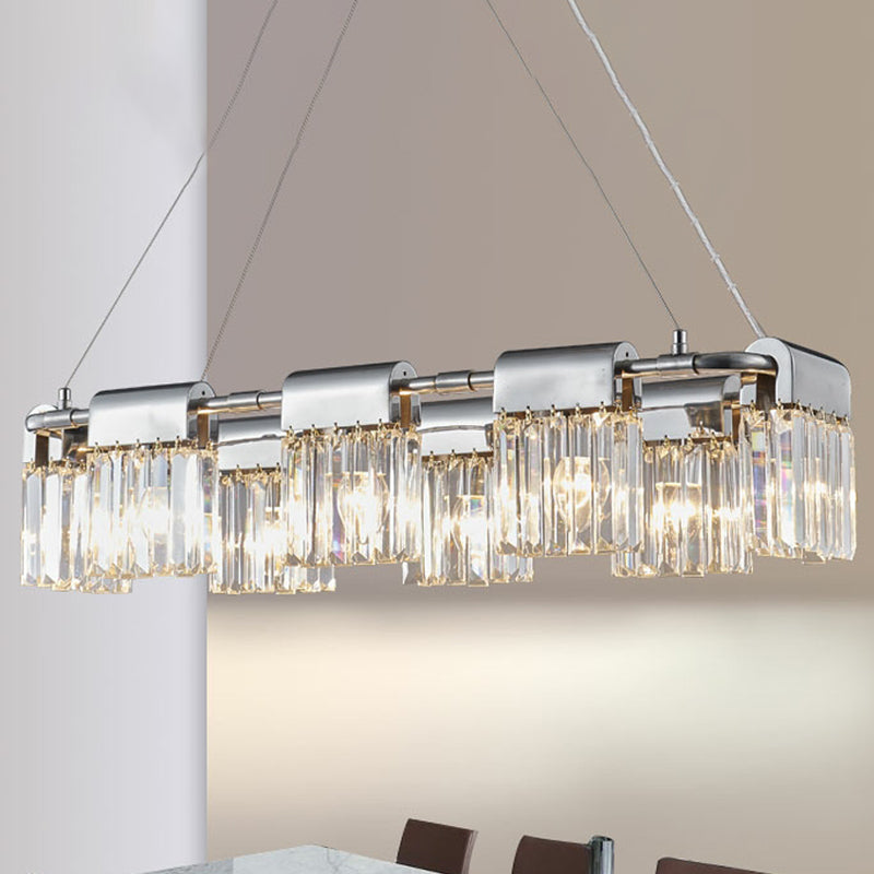 Geometric Island Light Fixtures Modern Crystal 5 Light Island Lights in Silver