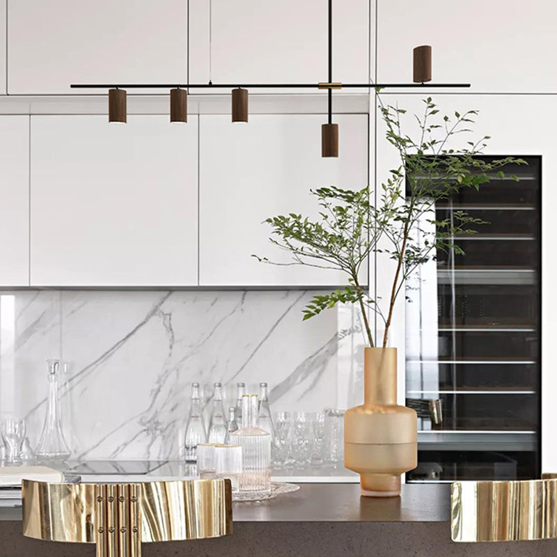 Wood Island Ceiling Light Contemporary Island Lighting in Brown Finish