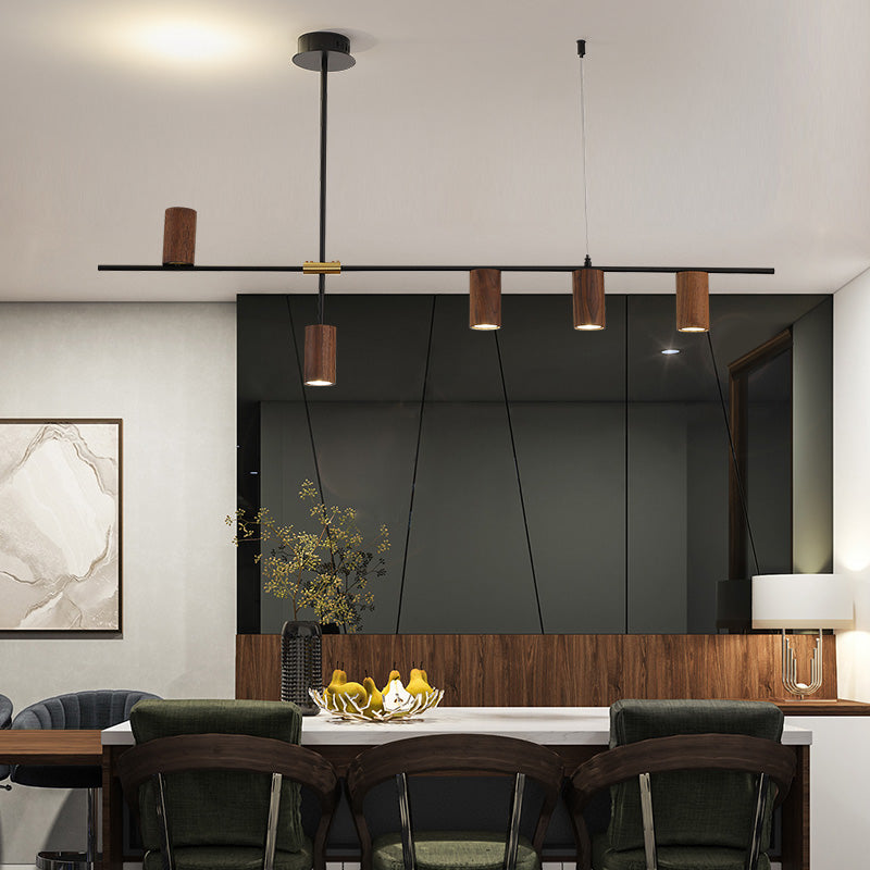 Wood Island Ceiling Light Contemporary Island Lighting in Brown Finish