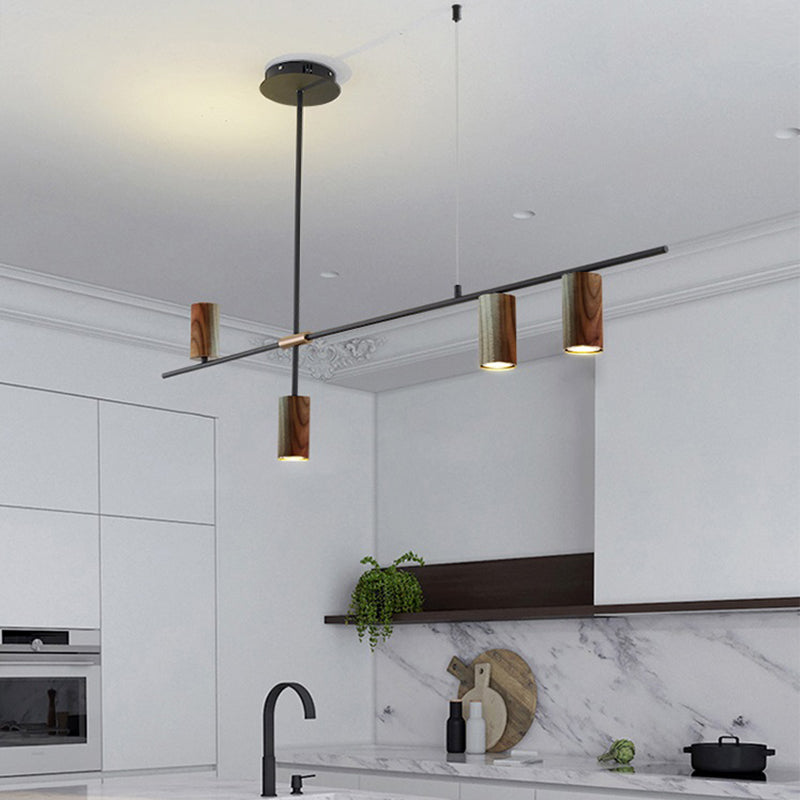 Wood Island Ceiling Light Contemporary Island Lighting in Brown Finish