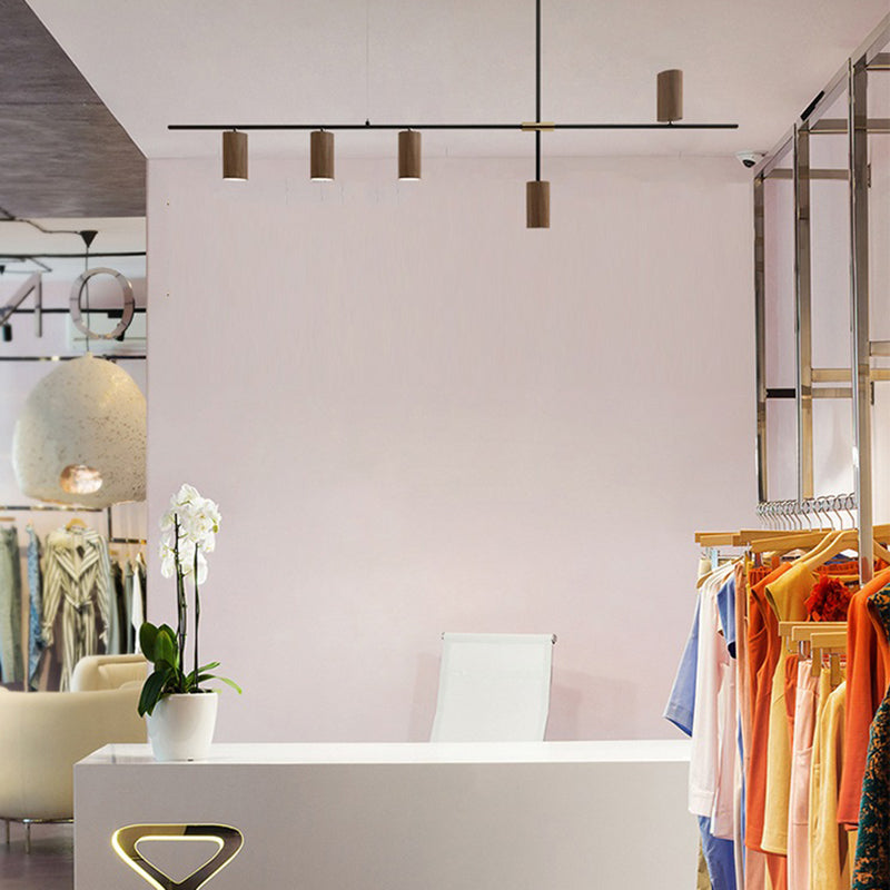 Wood Island Ceiling Light Contemporary Island Lighting in Brown Finish