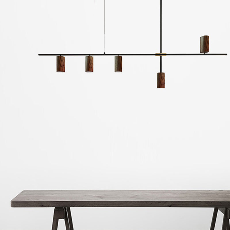 Wood Island Ceiling Light Contemporary Island Lighting in Brown Finish