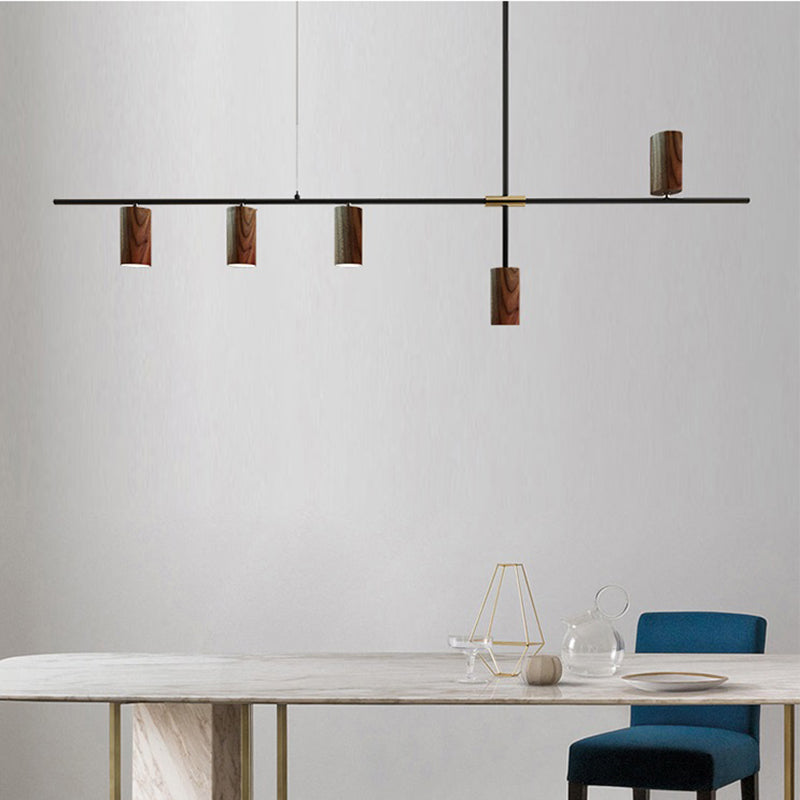 Wood Island Ceiling Light Contemporary Island Lighting in Brown Finish