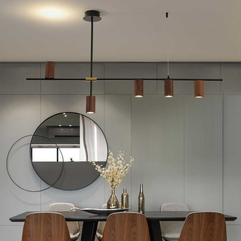 Wood Island Ceiling Light Contemporary Island Lighting in Brown Finish