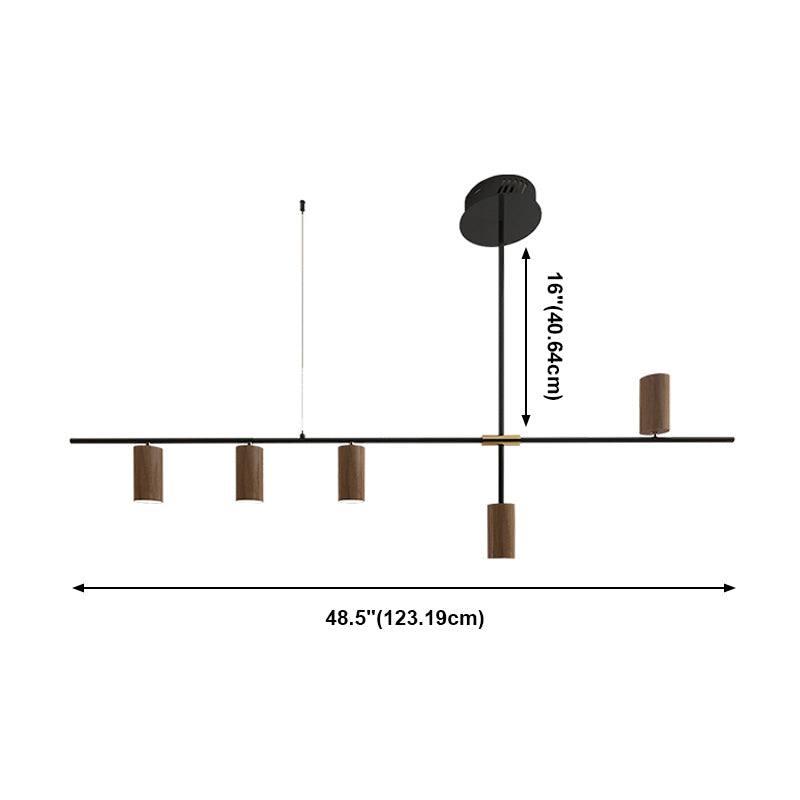 Wood Island Ceiling Light Contemporary Island Lighting in Brown Finish
