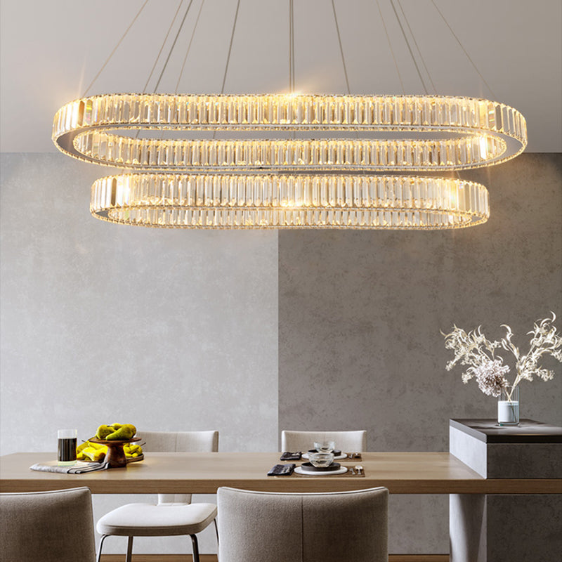 Éclairage de l'île contemporaine Crystal ovale 2 Light Island île plafond en argent