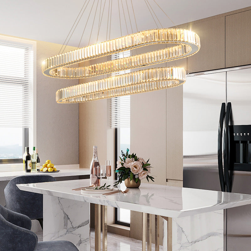 Éclairage de l'île contemporaine Crystal ovale 2 Light Island île plafond en argent