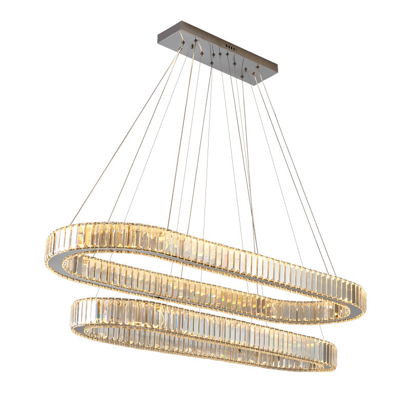 Éclairage de l'île contemporaine Crystal ovale 2 Light Island île plafond en argent