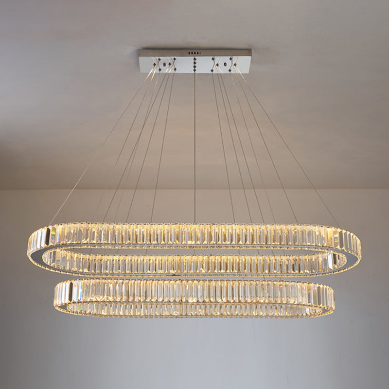 Éclairage de l'île contemporaine Crystal ovale 2 Light Island île plafond en argent