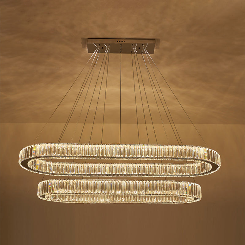 Éclairage de l'île contemporaine Crystal ovale 2 Light Island île plafond en argent