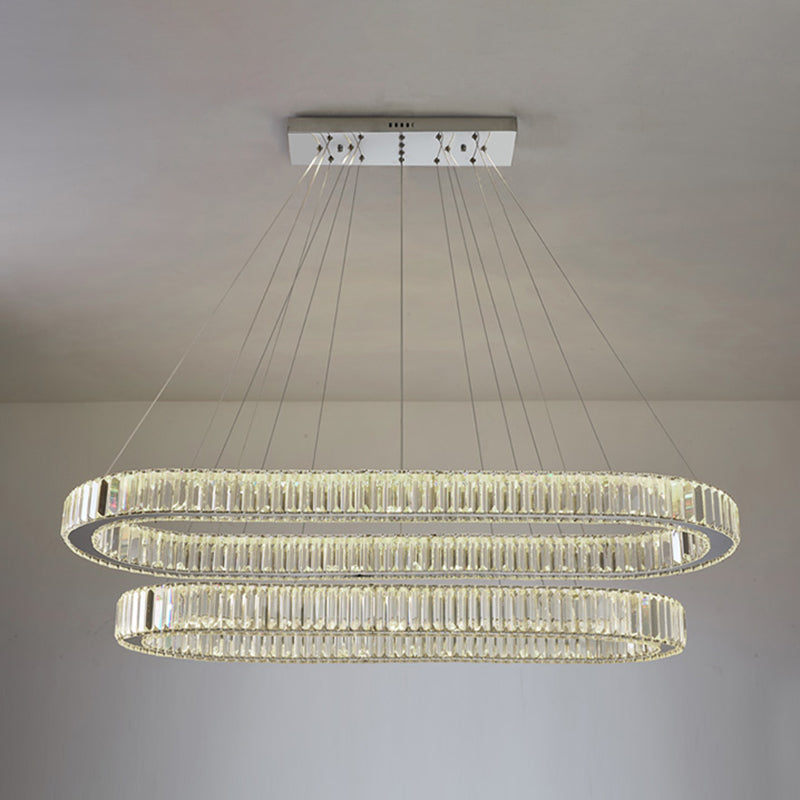 Contemporary Island Lighting Oval Crystal 2 Light Island Ceiling Light in Silver