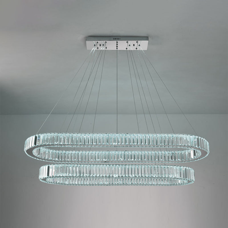 Éclairage de l'île contemporaine Crystal ovale 2 Light Island île plafond en argent