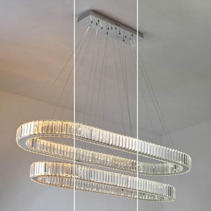 Éclairage de l'île contemporaine Crystal ovale 2 Light Island île plafond en argent