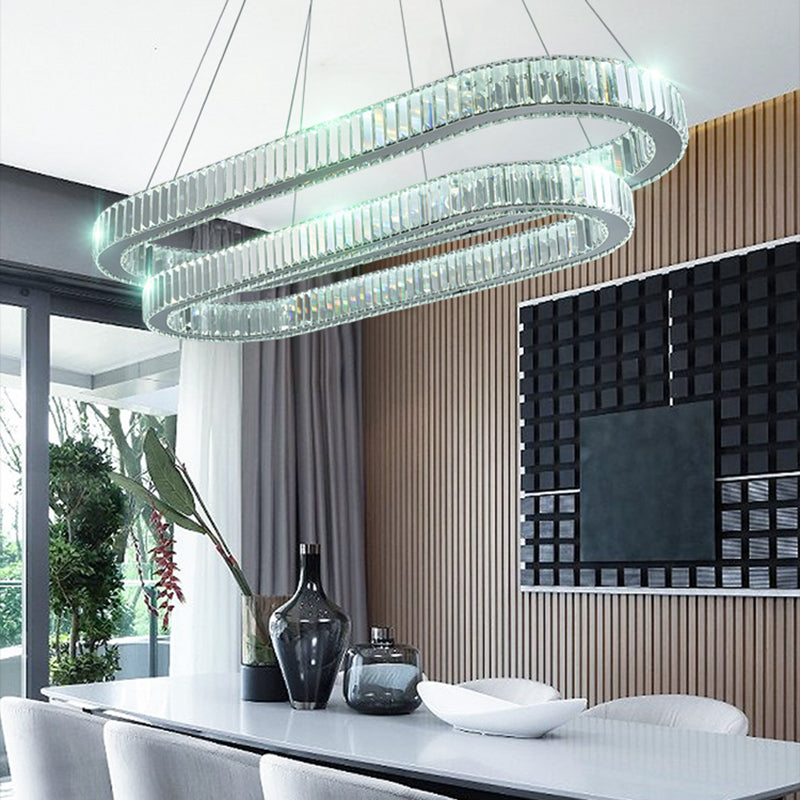Contemporary Island Lighting Oval Crystal 2 Light Island Ceiling Light in Silver