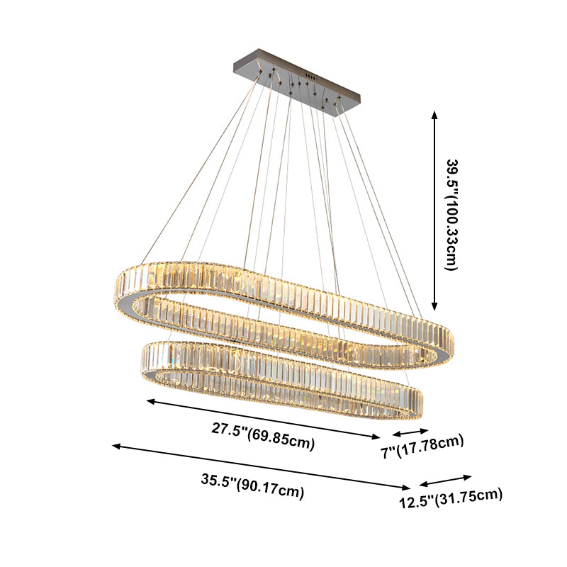Contemporary Island Lighting Oval Crystal 2 Light Island Ceiling Light in Silver