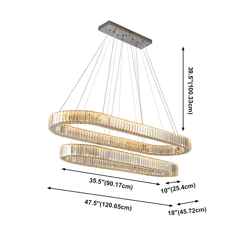 Contemporary Island Lighting Oval Crystal 2 Light Island Ceiling Light in Silver