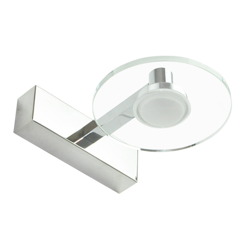Round Shade 1-Light Wall Sconce Modern Style Crystal Mirror Wall Mount Light Fixture in Silver