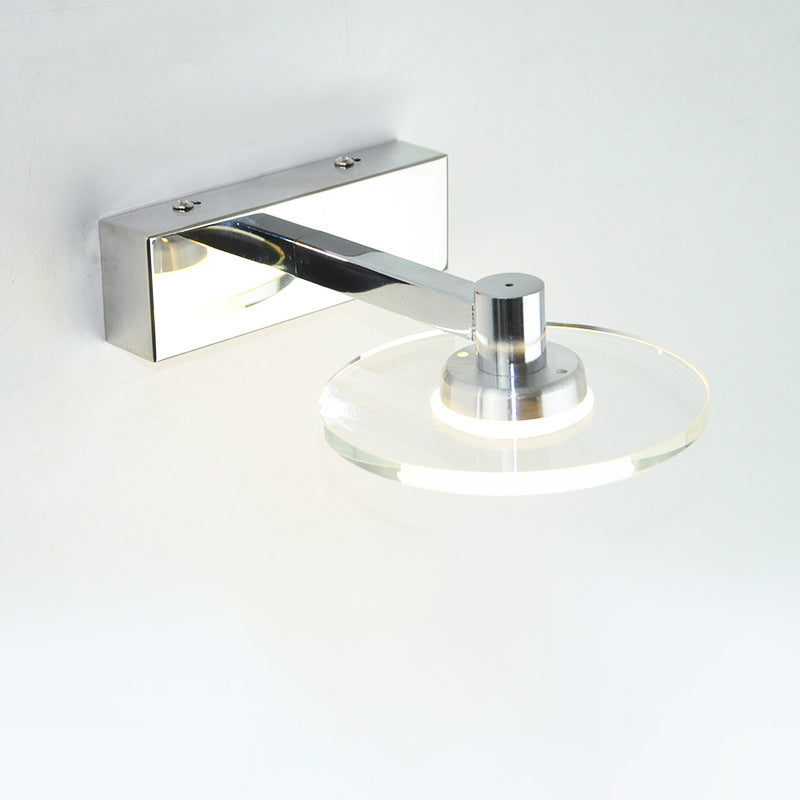 Round Shade 1-Light Wall Sconce Modern Style Crystal Mirror Wall Mount Light Fixture in Silver
