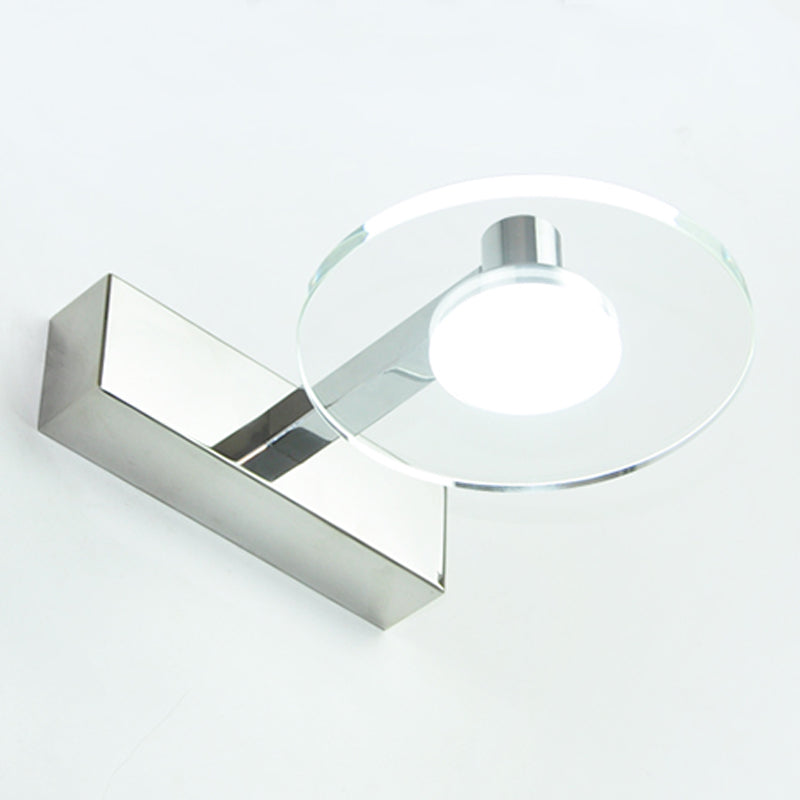 Round Shade 1-Light Wall Sconce Modern Style Crystal Mirror Wall Mount Light Fixture in Silver