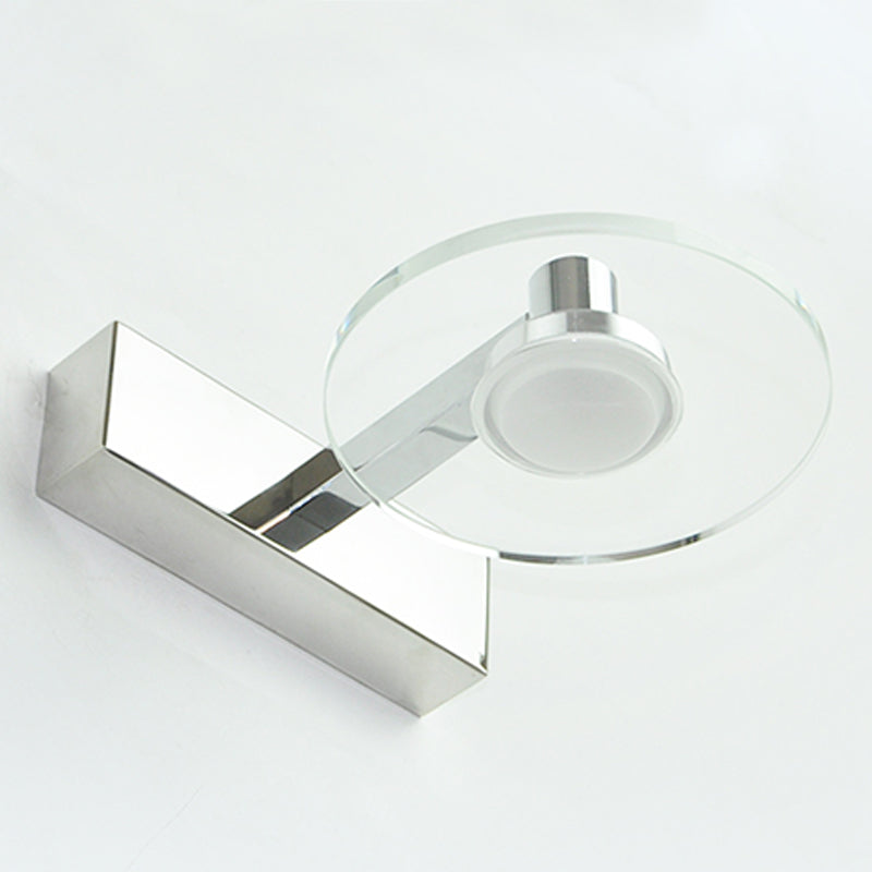 Round Shade 1-Light Wall Sconce Modern Style Crystal Mirror Wall Mount Light Fixture in Silver