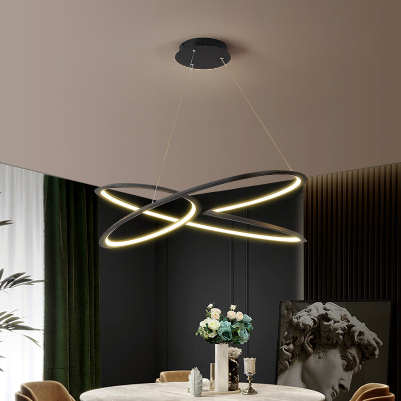 Twisting Pendant Lighting Fixture Modern Metal Single Light Chandelier Lamp in Black