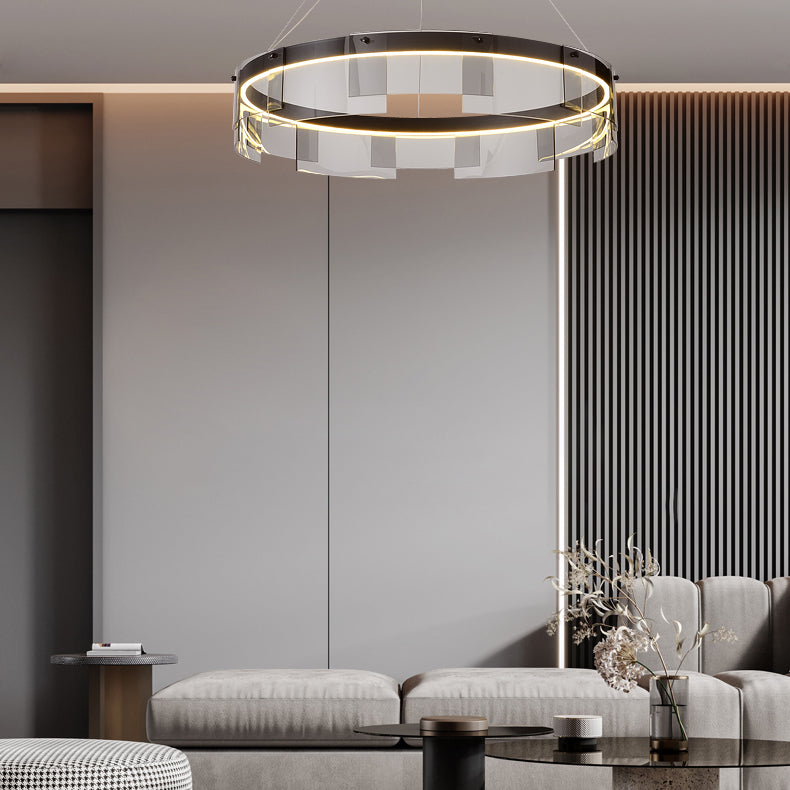 Contemporary Simple LED Hanging Light Metal Circular Pendant Light for Living Room