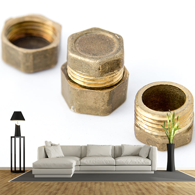 Metal Nut Industrial Mural Wallpaper for Cafeteria Living Room, Waterproofing