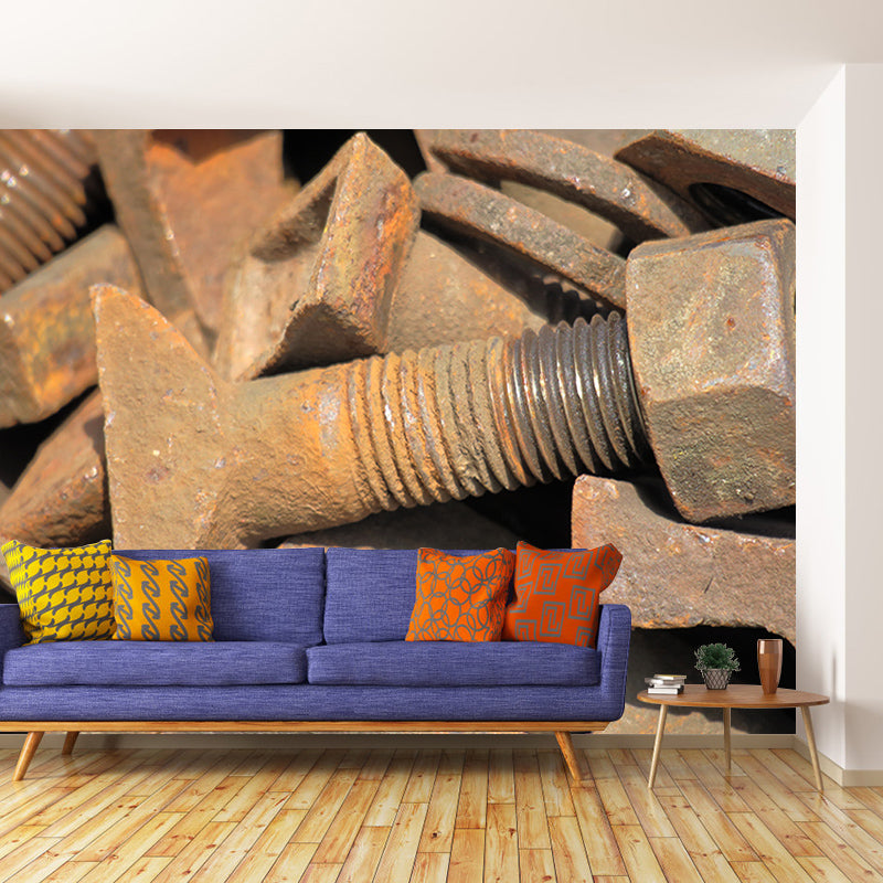 Metal Nut Industrial Mural Wallpaper for Cafeteria Living Room, Waterproofing
