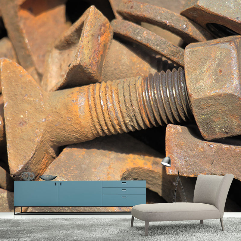 Metal Nut Industrial Mural Wallpaper for Cafeteria Living Room, Waterproofing