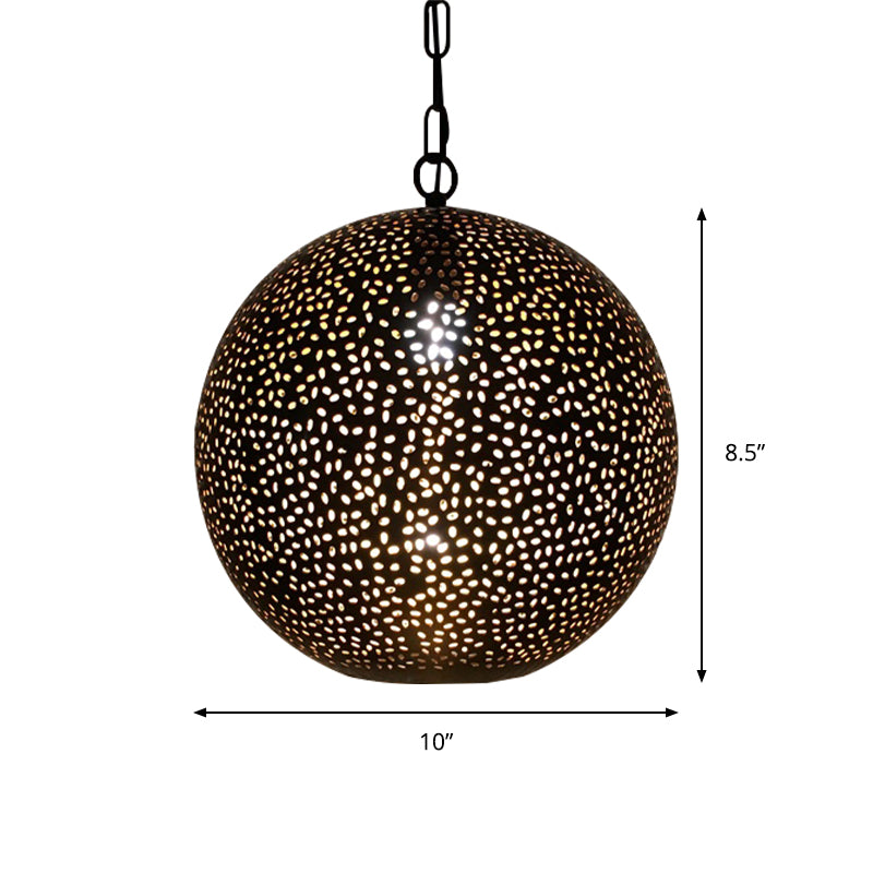 Black Ball Shade Pendant Art Deco Metallic 1-Bulb Restaurant Ceiling Light with Hollow Out Design