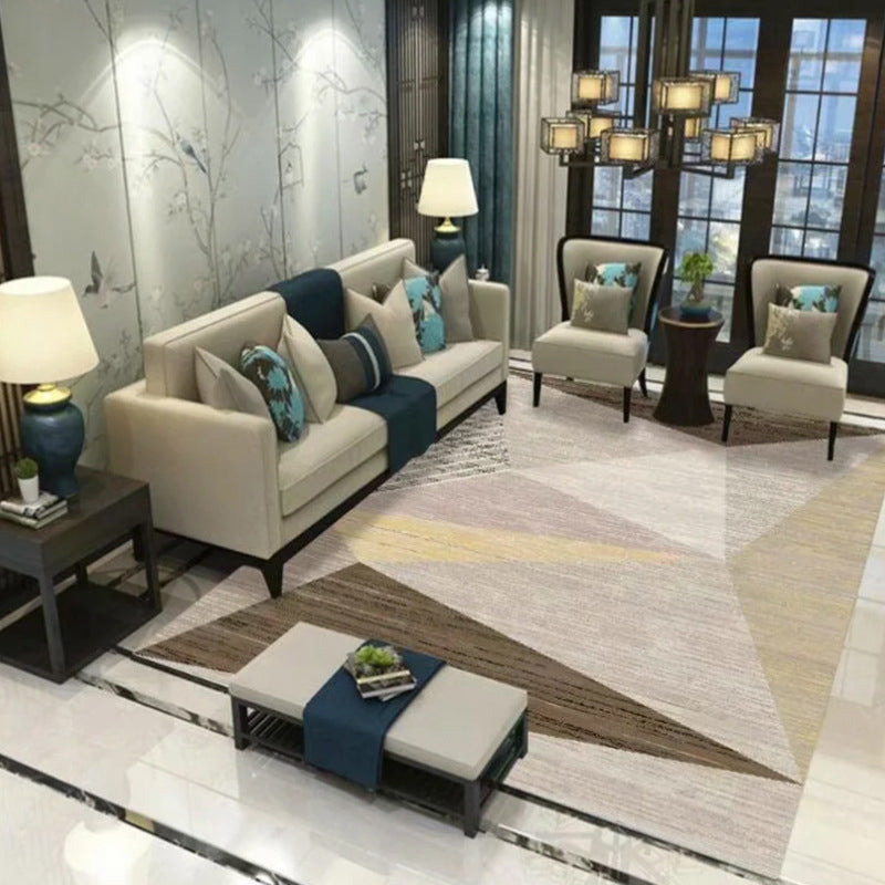 Beige Modern Rug Polyester Geometric Rug Non-Slip Backing Rug for Home Decoration