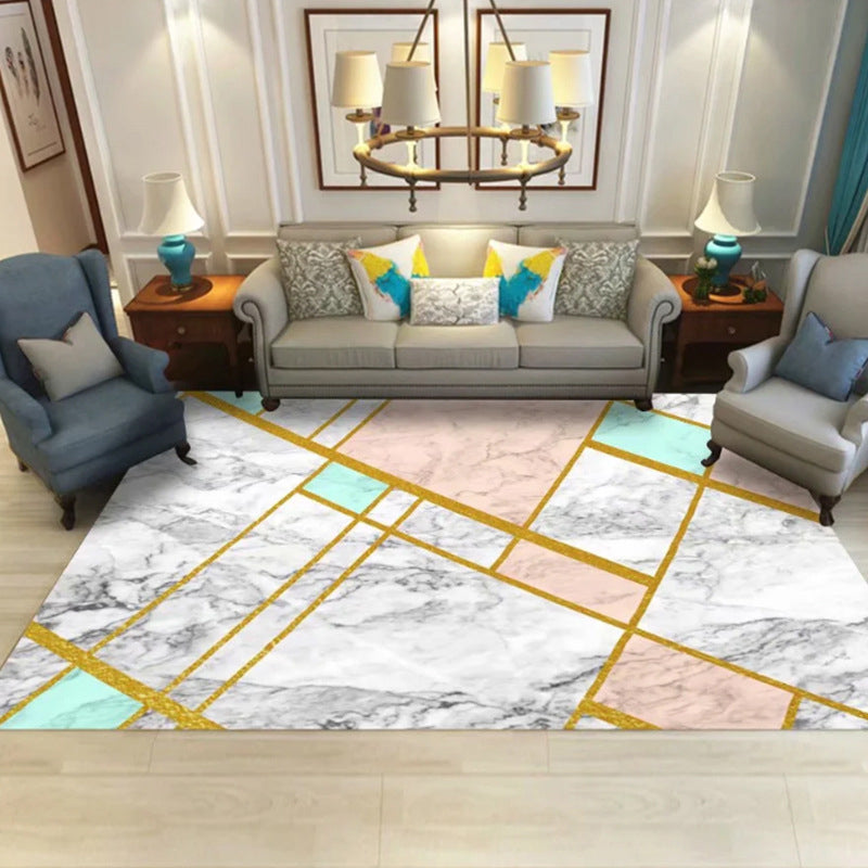 Beige Modern Rug Polyester Geometric Rug Non-Slip Backing Rug for Home Decoration