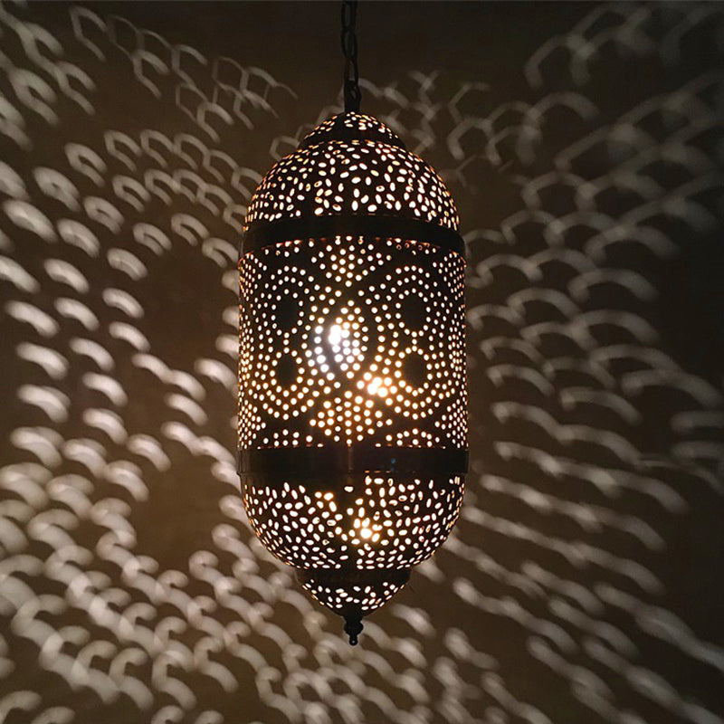 Metal Brass Hanging Lamp Egg/Vase/Capsule 1-Head Arab Pendant Ceiling Light with Oval/Spot/Double Ring Pattern