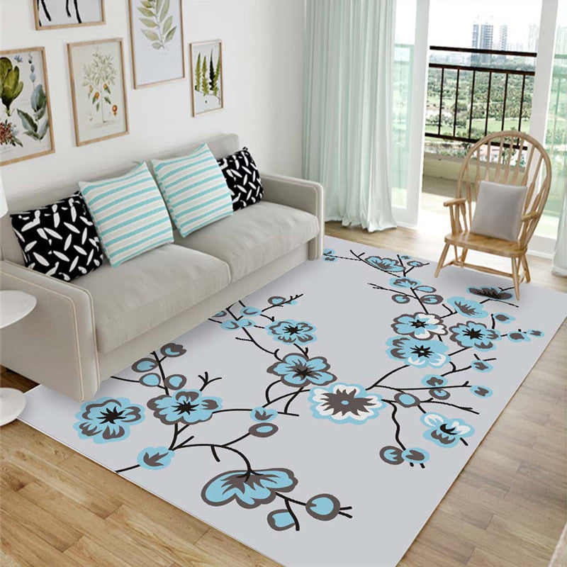 Modern Living Room Carpet Plant Pattern Polyester Area Rug Non-Slip Backing Rug