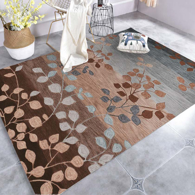 Modern Living Room Carpet Plant Pattern Polyester Area Rug Non-Slip Backing Rug