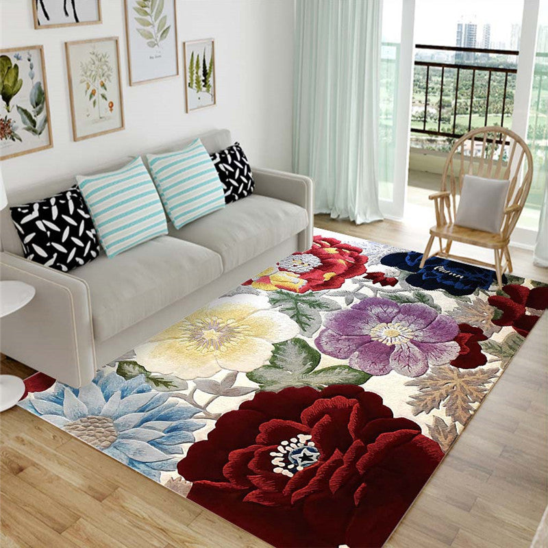 Modern Living Room Carpet Plant Pattern Polyester Area Rug Non-Slip Backing Rug