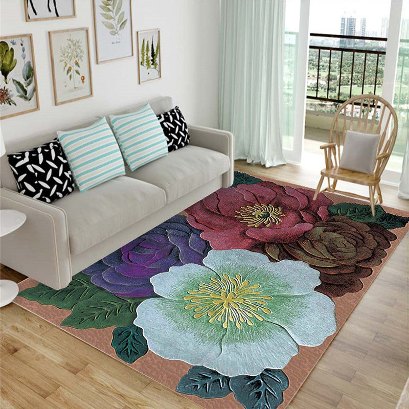 Modern Living Room Carpet Plant Pattern Polyester Area Rug Non-Slip Backing Rug
