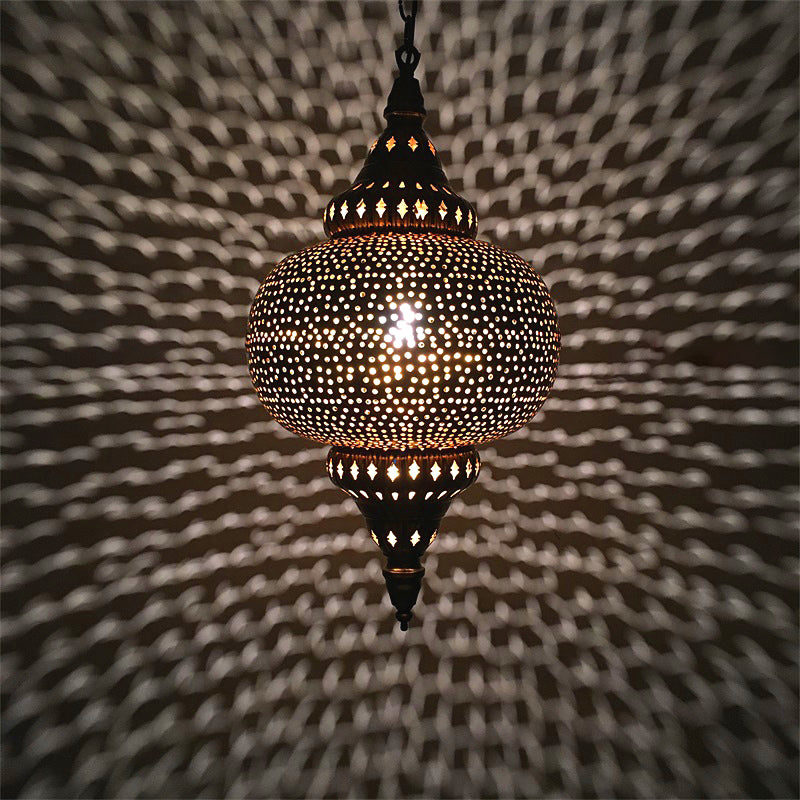 Metal Brass Hanging Lamp Egg/Vase/Capsule 1-Head Arab Pendant Ceiling Light with Oval/Spot/Double Ring Pattern