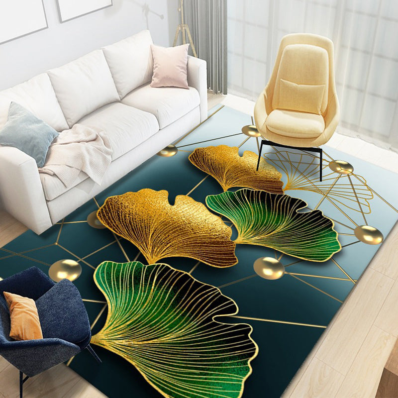 Black Plant Pattern Rug Modern Polyester Area Carpet Stain Resistant Area Rug for Home Decor