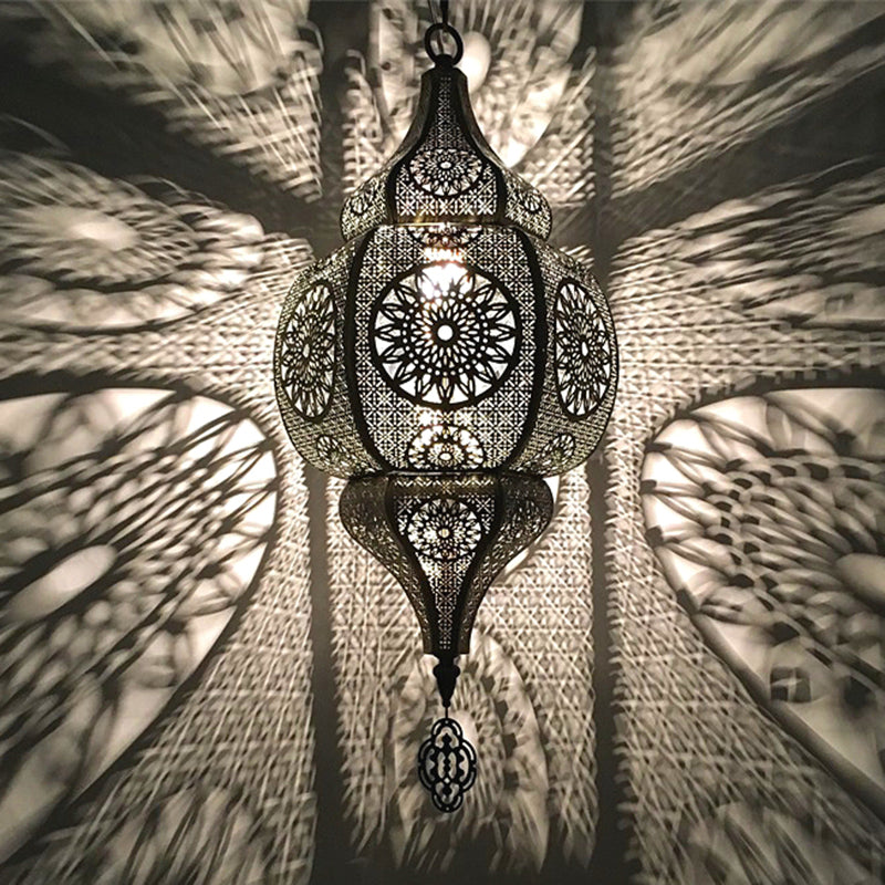 Antiqued Gourd Suspension Light 1 Head Metallic Hanging Pendant Lamp in Brass for Restaurant