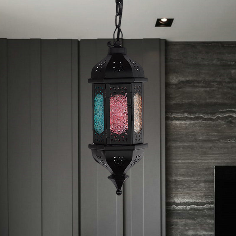 Lantern Metallic Hanging Lighting Art Deco 1 Head Living Room Pendant Lamp in Black, 5"/5.5"/9.5" Wide