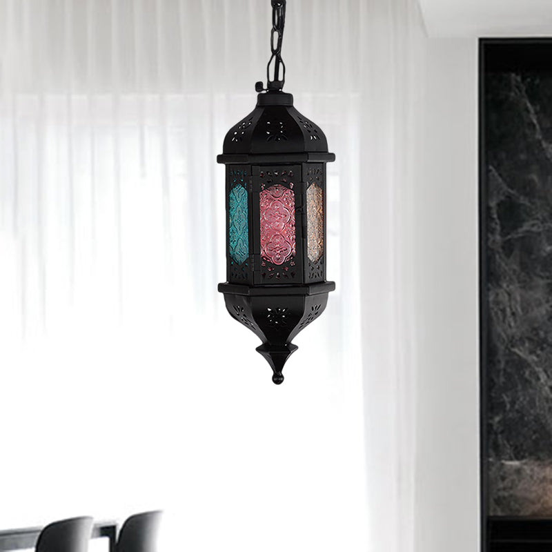 Lantern Metallic Hanging Lighting Art Deco 1 Head Living Room Pendant Lamp in Black, 5"/5.5"/9.5" Wide