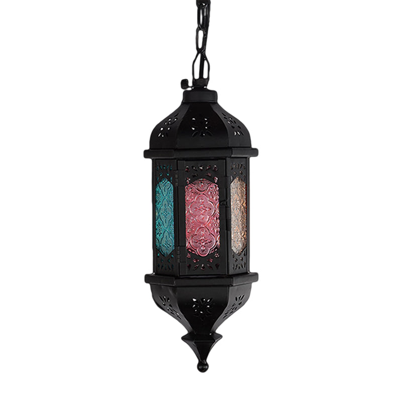 Lantern Metallic Hanging Lighting Art Deco 1 Head Living Room Pendant Lamp in Black, 5"/5.5"/9.5" Wide