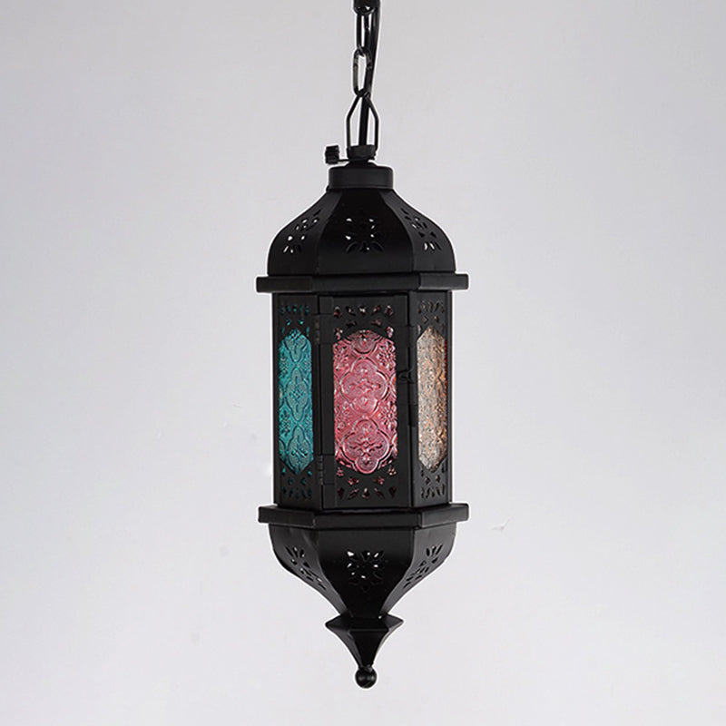 Lantern Metallic Hanging Lighting Art Deco 1 Head Living Room Pendant Lamp in Black, 5"/5.5"/9.5" Wide