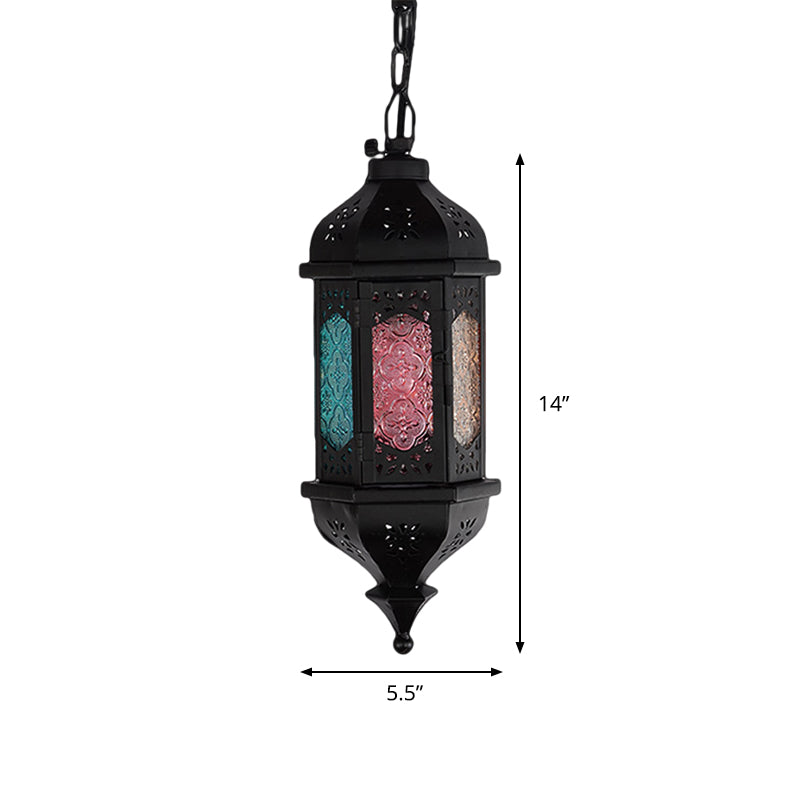 Lantern Metallic Hanging Lighting Art Deco 1 Head Living Room Pendant Lamp in Black, 5"/5.5"/9.5" Wide