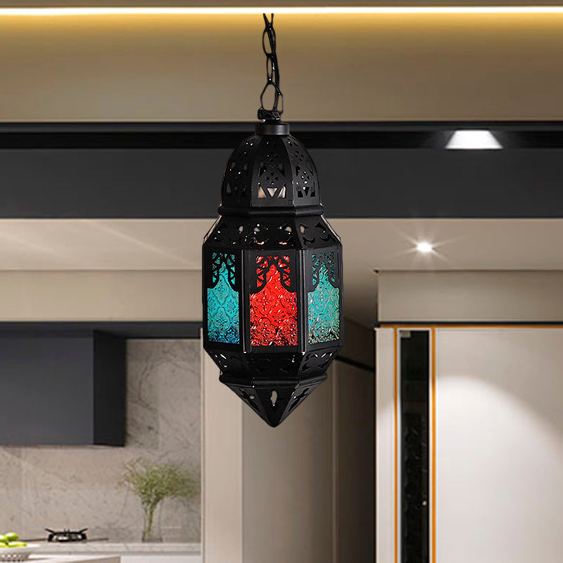 Lantern Metallic Hanging Lighting Art Deco 1 Head Living Room Pendant Lamp in Black, 5"/5.5"/9.5" Wide