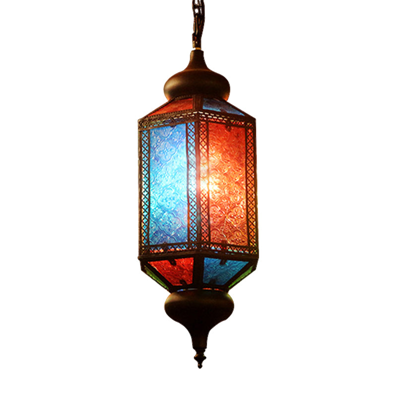 Art Deco Lantern Suspension Light 1 Bulb Metal Hanging Lamp in Copper for Restaurant
