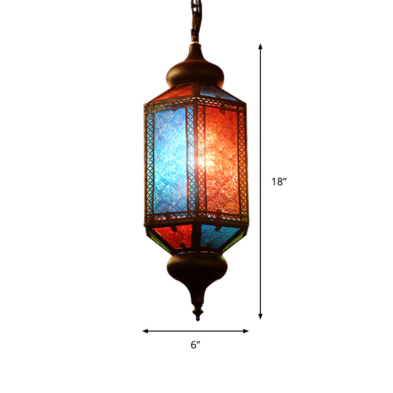 Art Deco Lantern Suspension Light 1 Bulb Metal Hanging Lamp in Copper for Restaurant