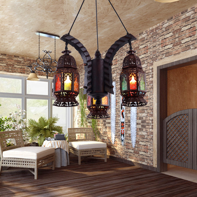 Lampadino a sospensione arabo a 3 luci neri Lampada di sospensione in metallo arabo per soggiorno