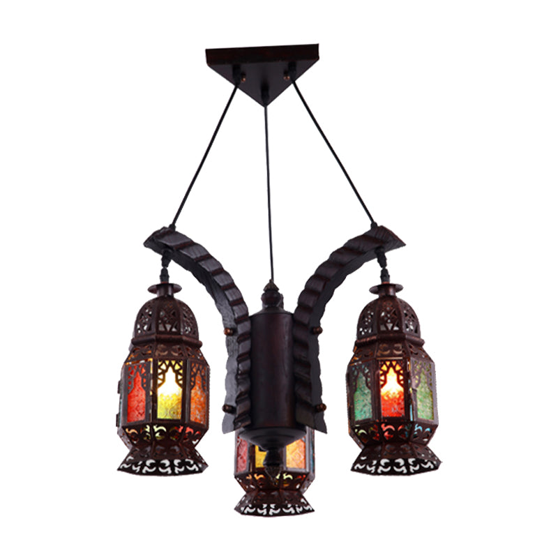 Black 3-Light Hanging Chandelier Arab Metal Lantern Suspension Lamp for Living Room